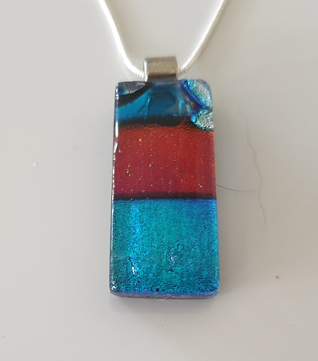 red and blue dichroic pendant on a 44cm chain