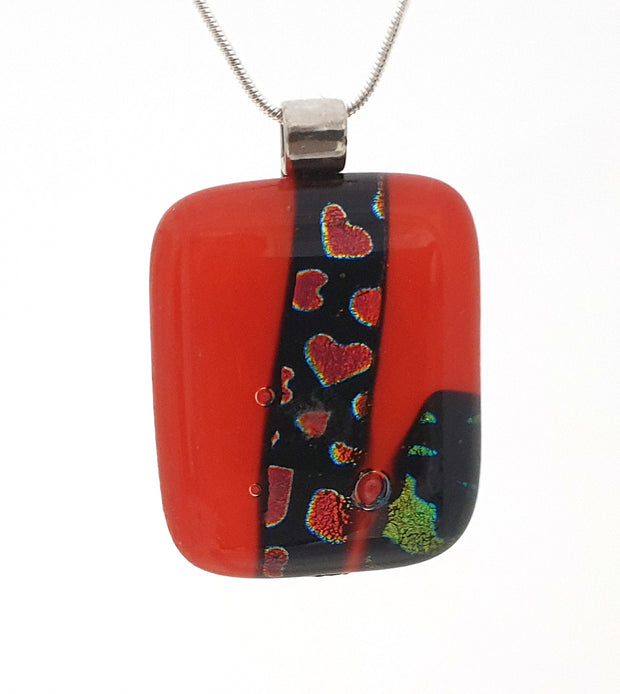 stunning red pendant embelished with red hearts