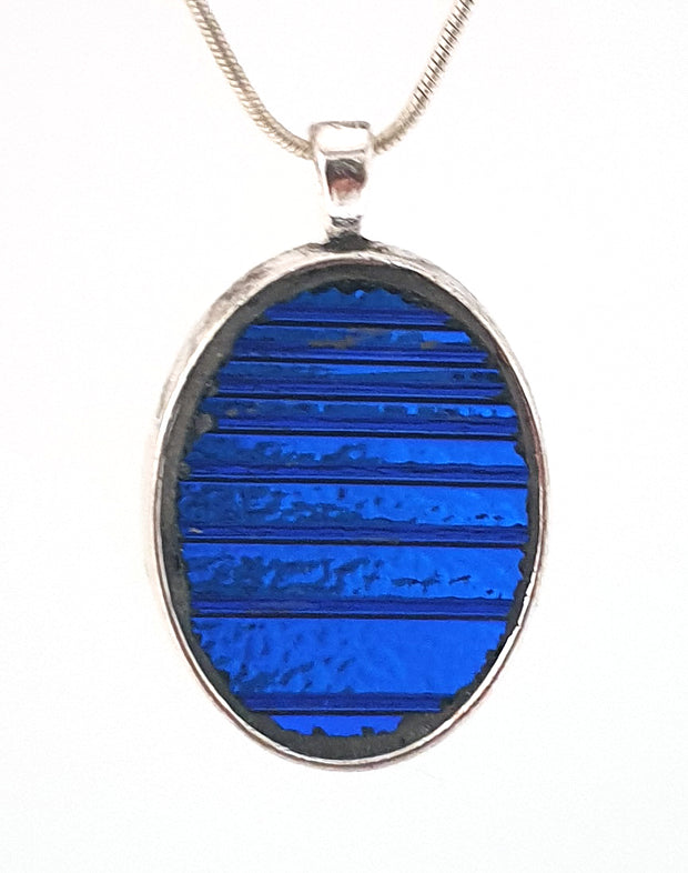 Brilliant Blue Dichroic Glass Jewellery Pendant -Scroll for details