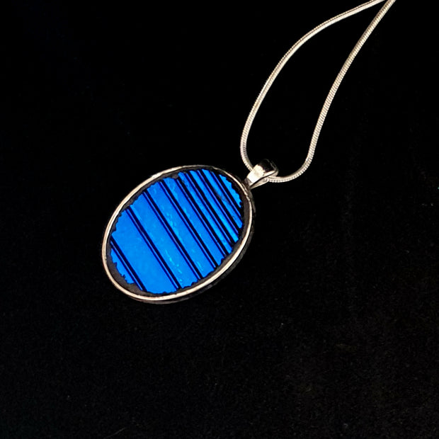 Brilliant Blue Dichroic Glass Jewellery Pendant -Scroll for details