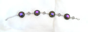 Antique Style Silvertone Filligree Bracelet with dichroic cabochons B15