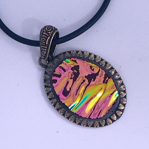 Dichroic Glass Pendant in Bronze Setting - Scroll for details