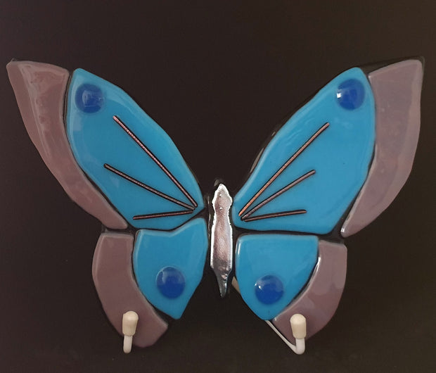 Butterfly Blue & mauve wings with silver body 20 x 15 cms
