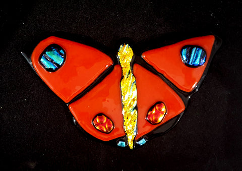 Glass Fusion Butterfly red with gold body and blue spots