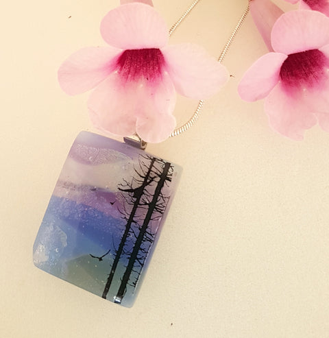 soaring eagles in trees dichroic pendant