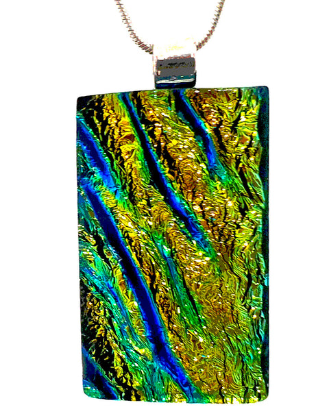 Stunning Gold green and blue dichroic pendant
