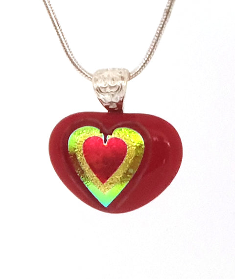 Red heart pendant with gold and red heart