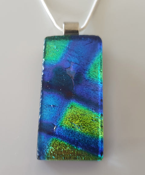 Blue and gold dichroic glass pendant in Perth