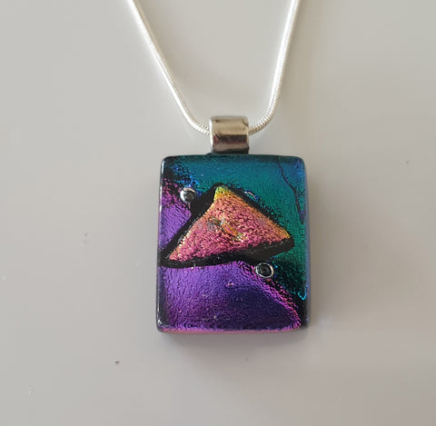 small pendant in purple blue and pink dichroic