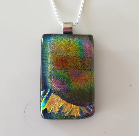 multicoloured dichroic pendant muted green and gold