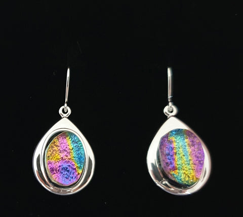 Silver Plated Teardrop Earrings Dichroic Cabochons ER4