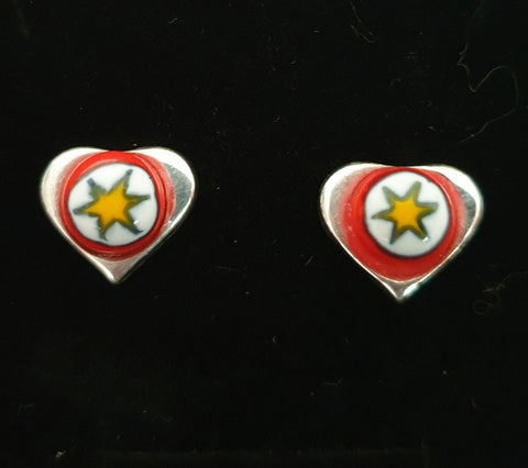 Silver plated earrings with Yellow star red background studs