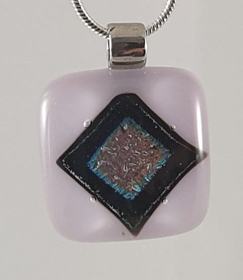 small square pendant lilac and black with purple centre