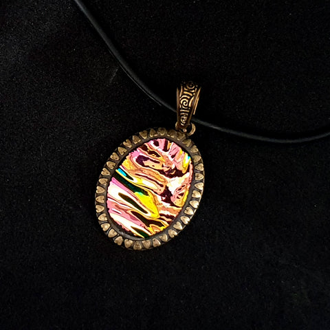 Dichroic Glass Pendant in Bronze Setting - Scroll for details
