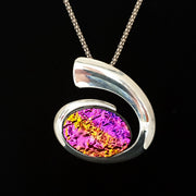 Silver Plated Swirl Dichroic Pendant with Sterling Silver Rope  chain 2050