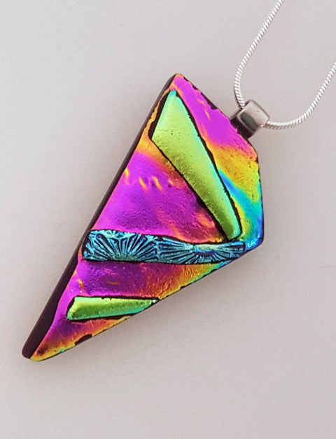 Stunning pendant triangular shape multicoloured dichroic